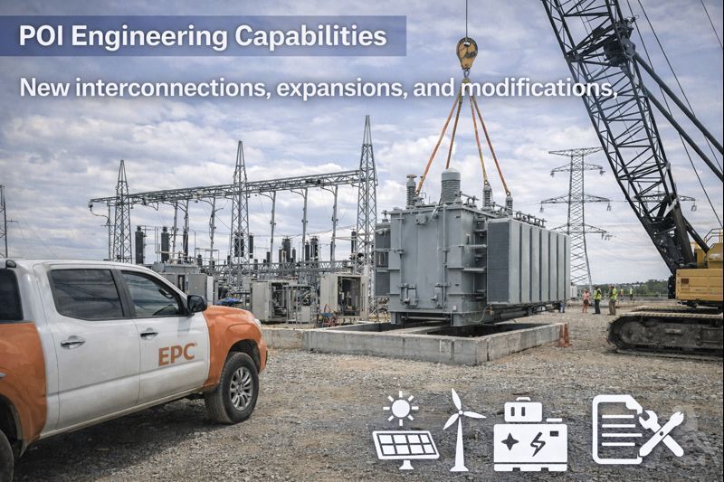 Two technicians in hard hats inspect electrical panel, one using a laptop in a control room.