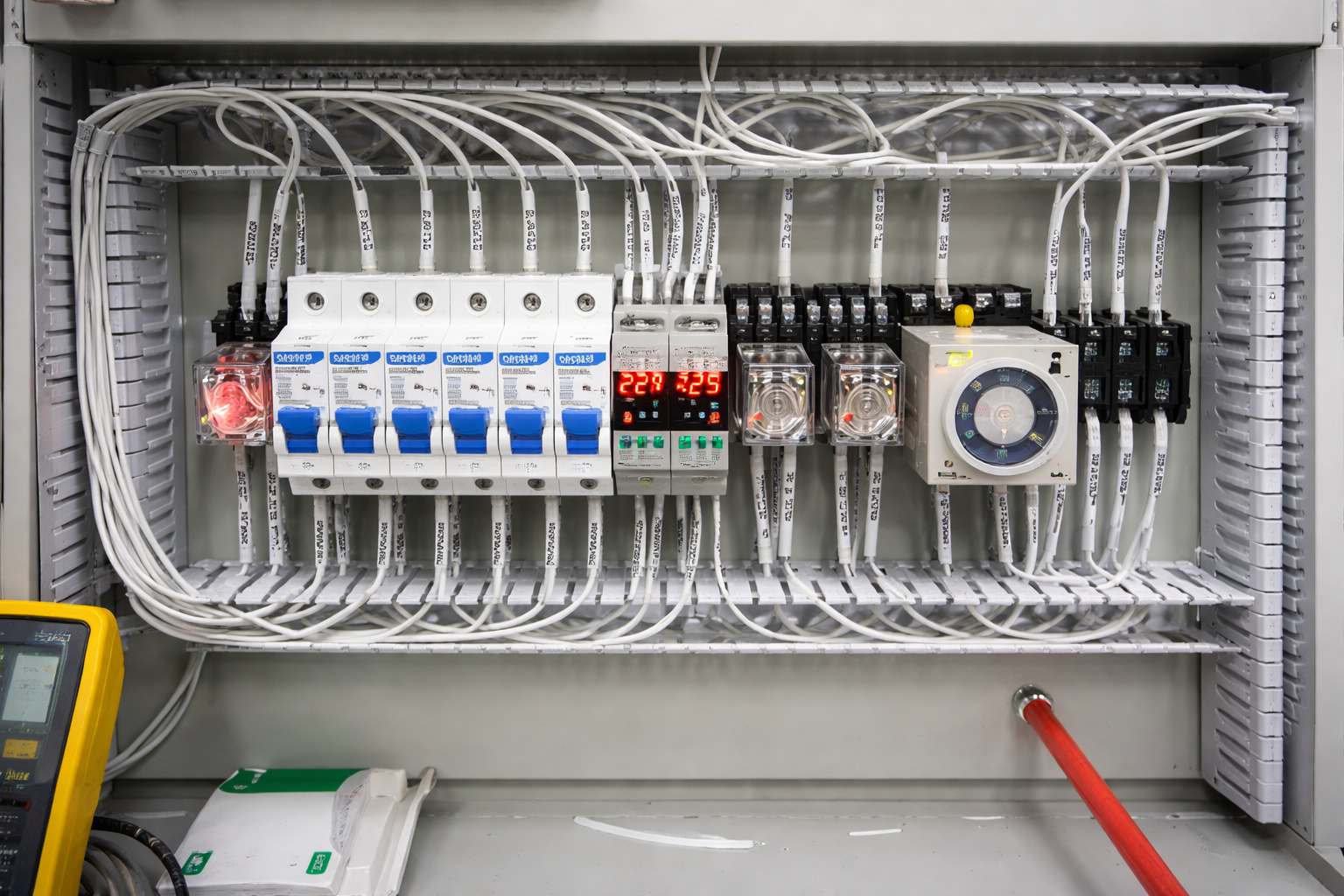 Protective relay panel in substation – digital overcurrent relay with time‑current characteristic settings for selective coordination and fault detection.