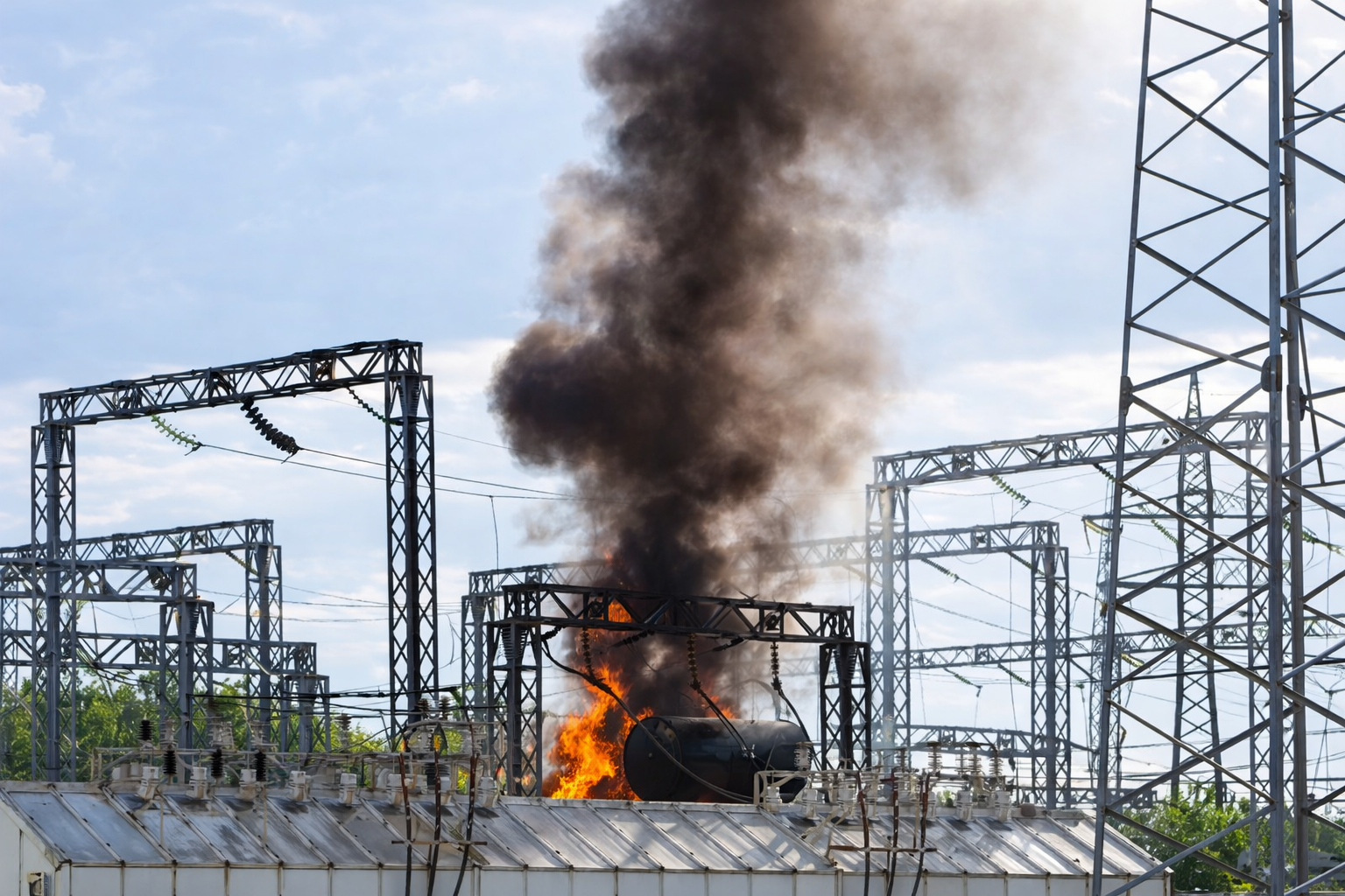 Short circuit fault analysis diagram showing three-phase fault current profile and protective device coordination for power system safety