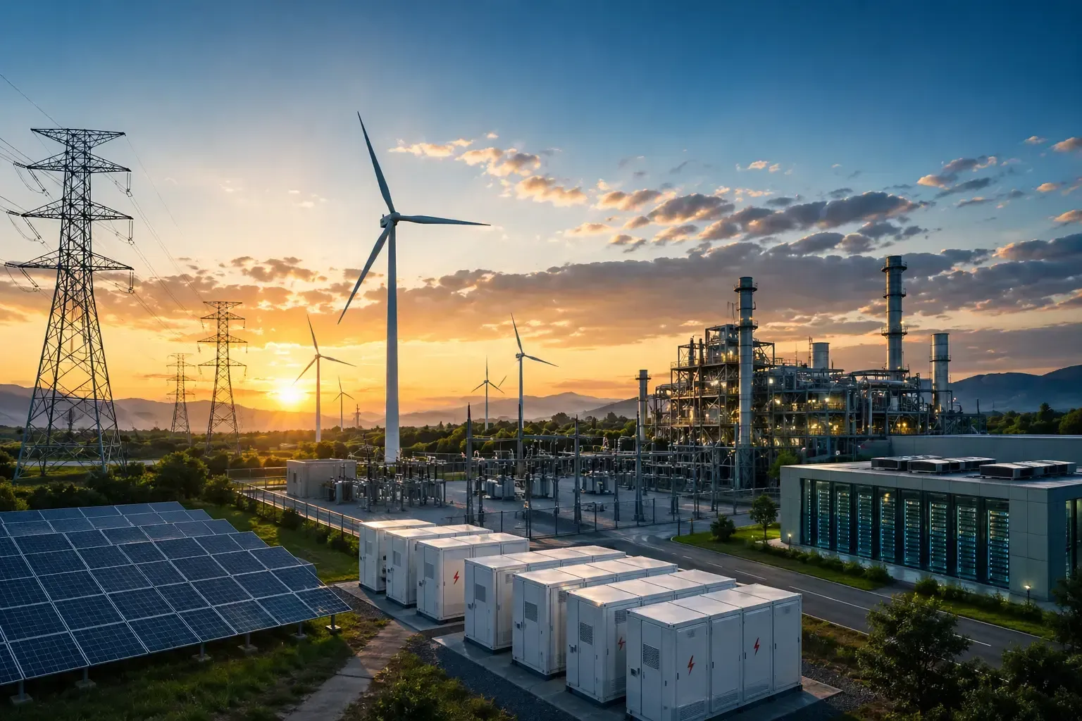 Utility-scale renewable energy infrastructure featuring solar panels