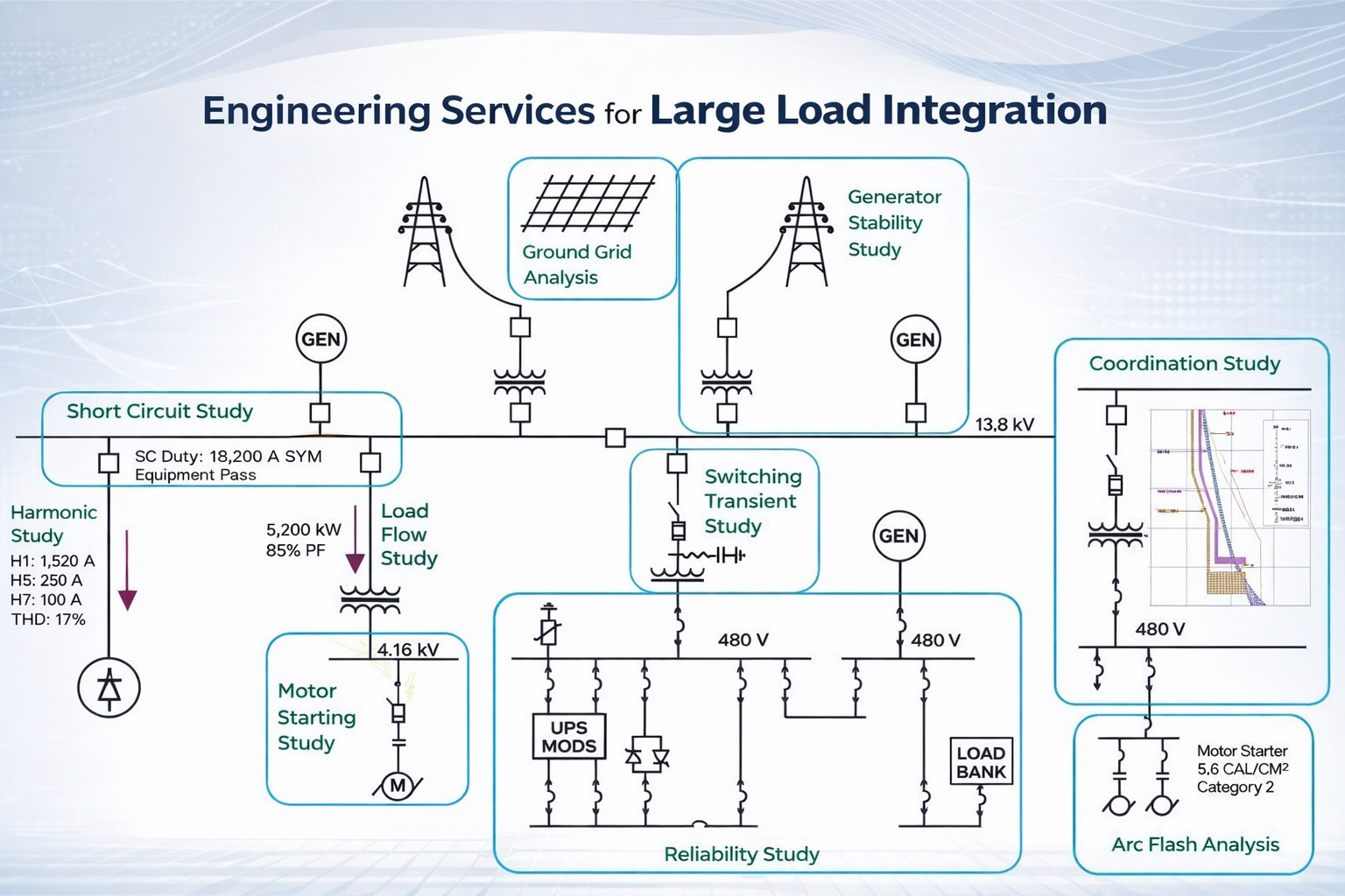 Power system engineering services for data centers and industrial large load integration