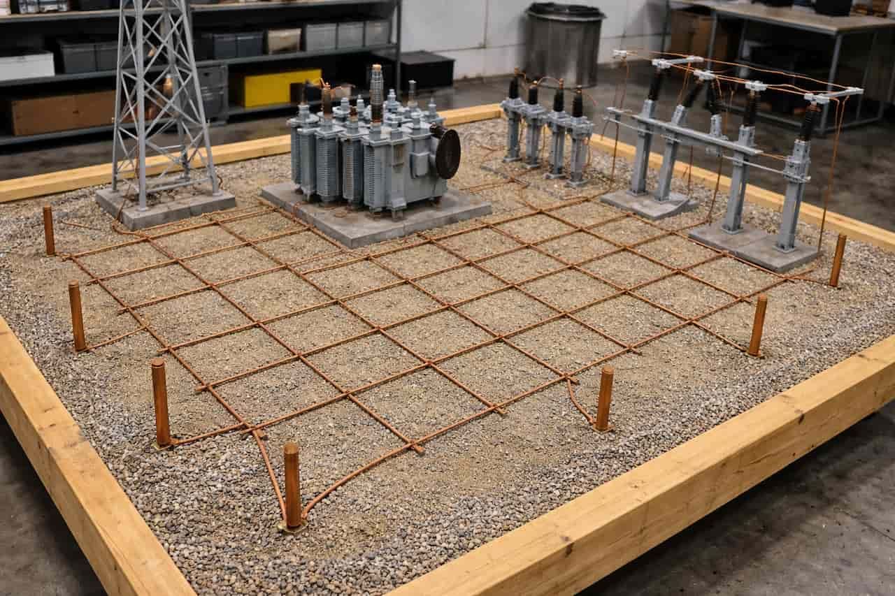 Ground grid modeling – substation grounding conductors, rods, equipment connections, grid layout simulation for fault current dissipation