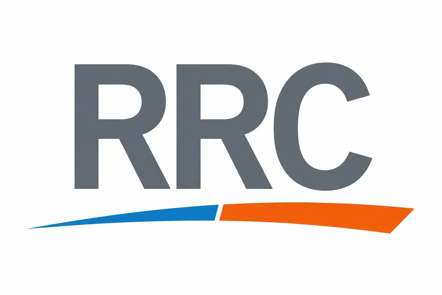 RRC corporate logo with gray typography and blue-orange swoosh on a clean white background.