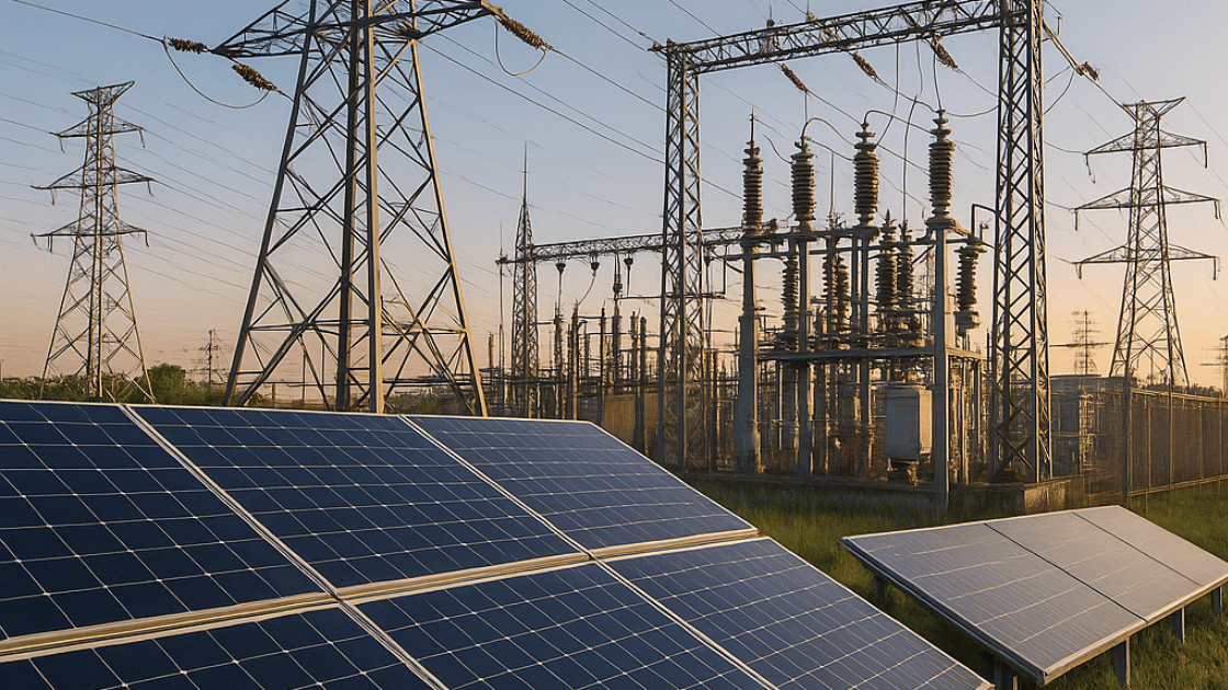MOD-032-2 compliance visualization with DER solar panels and substation infrastructure for grid reli
