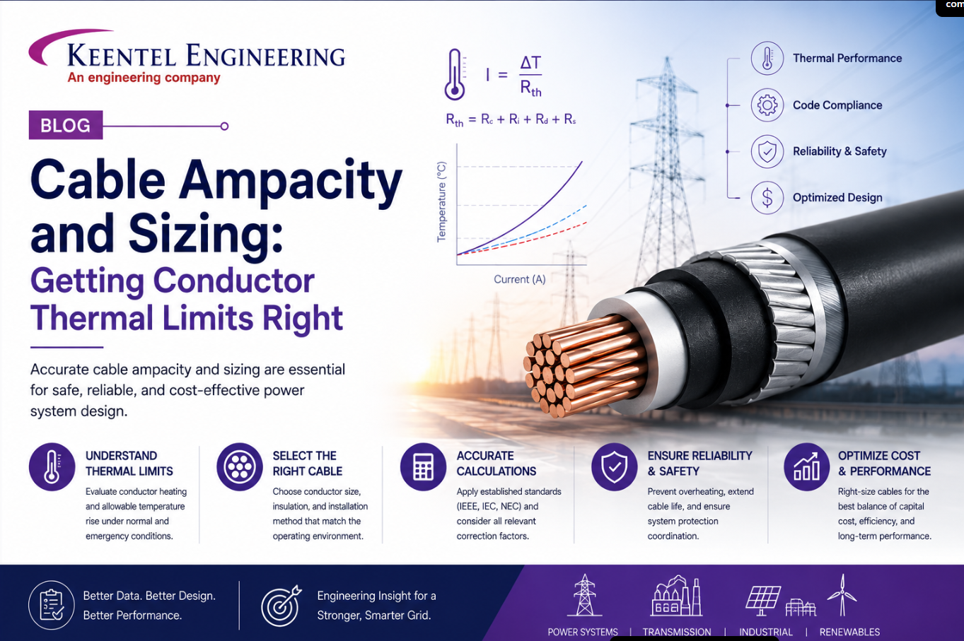 Cable ampacity and sizing engineering graphic representing conductor thermal rating limits