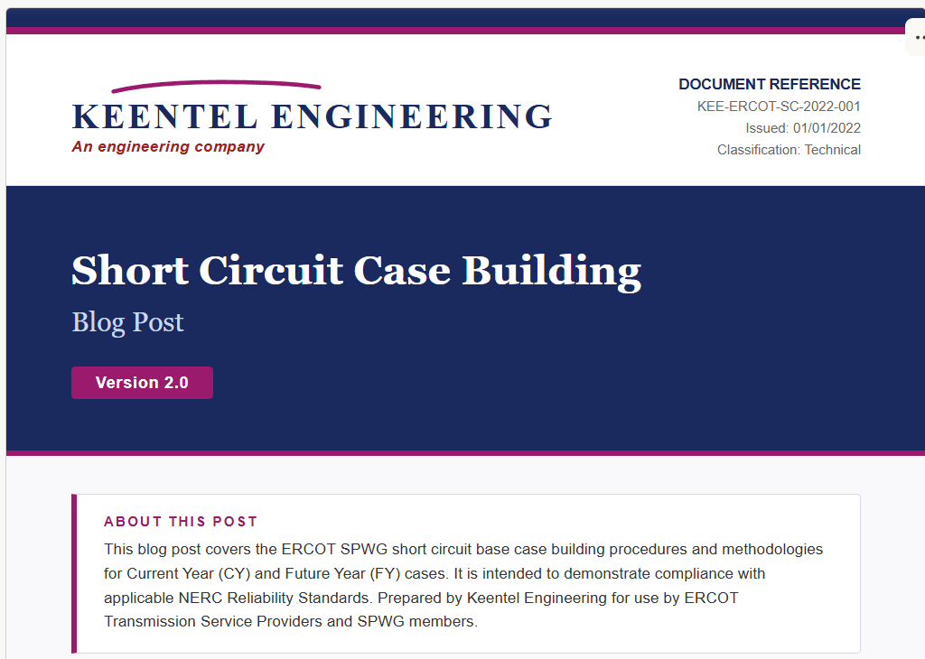 Keentel Engineering “Short Circuit Case Building” blog post (Version 2.0) with ERCOT reference