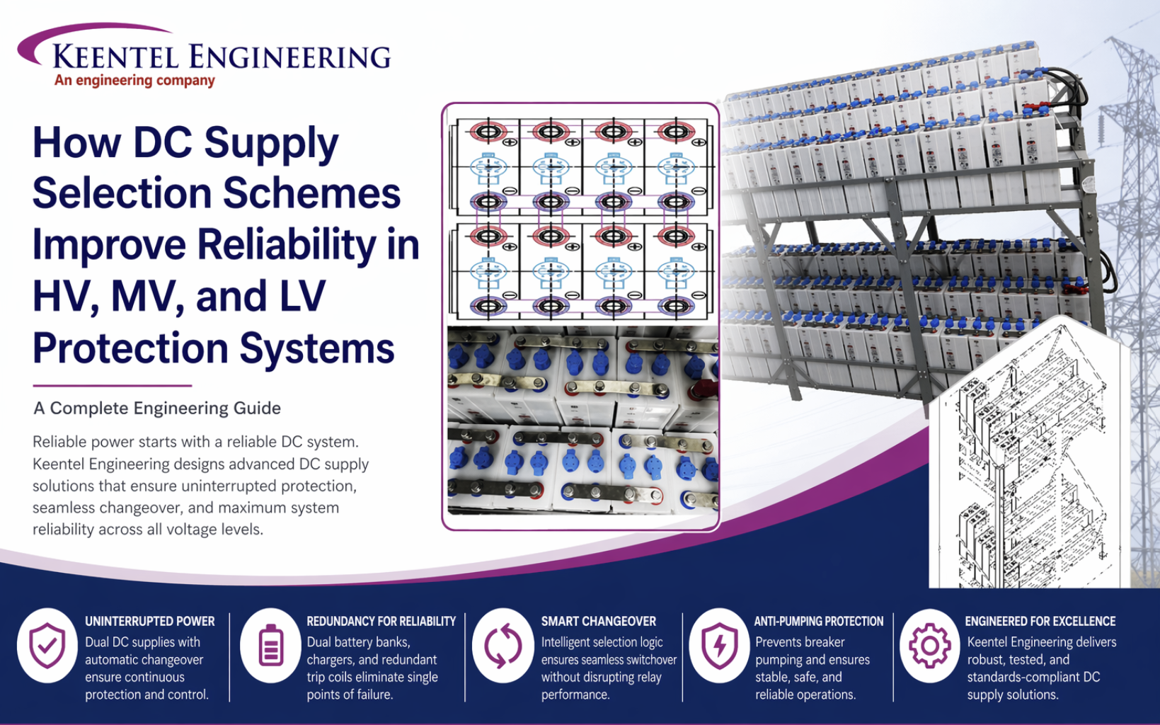 DC supply selection schemes improving reliability in HV, MV and LV protection systems