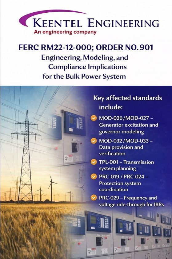 Keentel Engineering overview graphic explaining FERC RM22-12-000 Order No. 901 and its engineering,