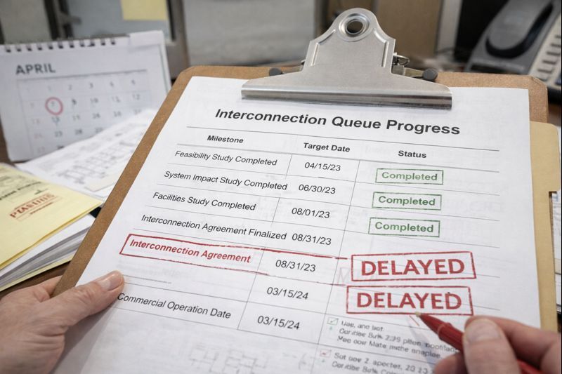 Two technicians in hard hats inspect electrical panel, one using a laptop in a control room.