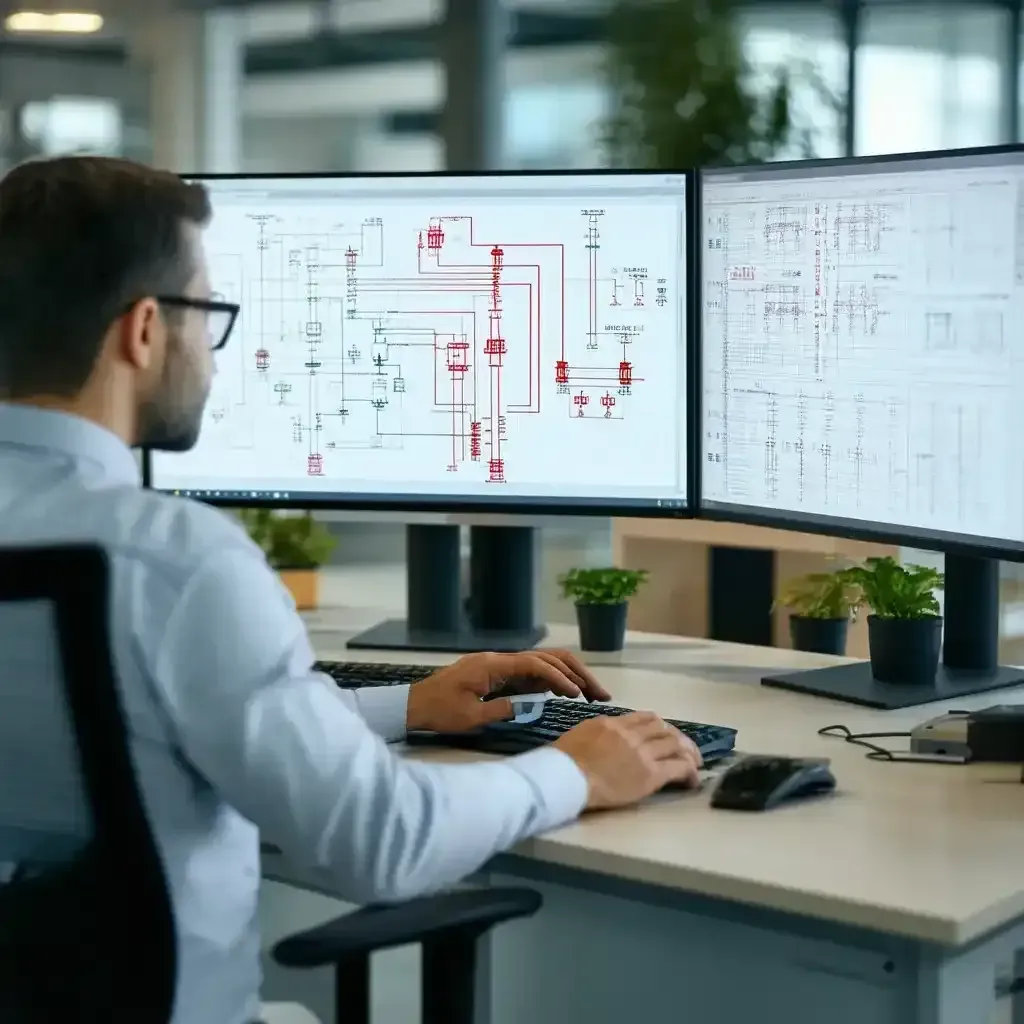 Woman in beige blazer holding purple file folder, reviewing papers.