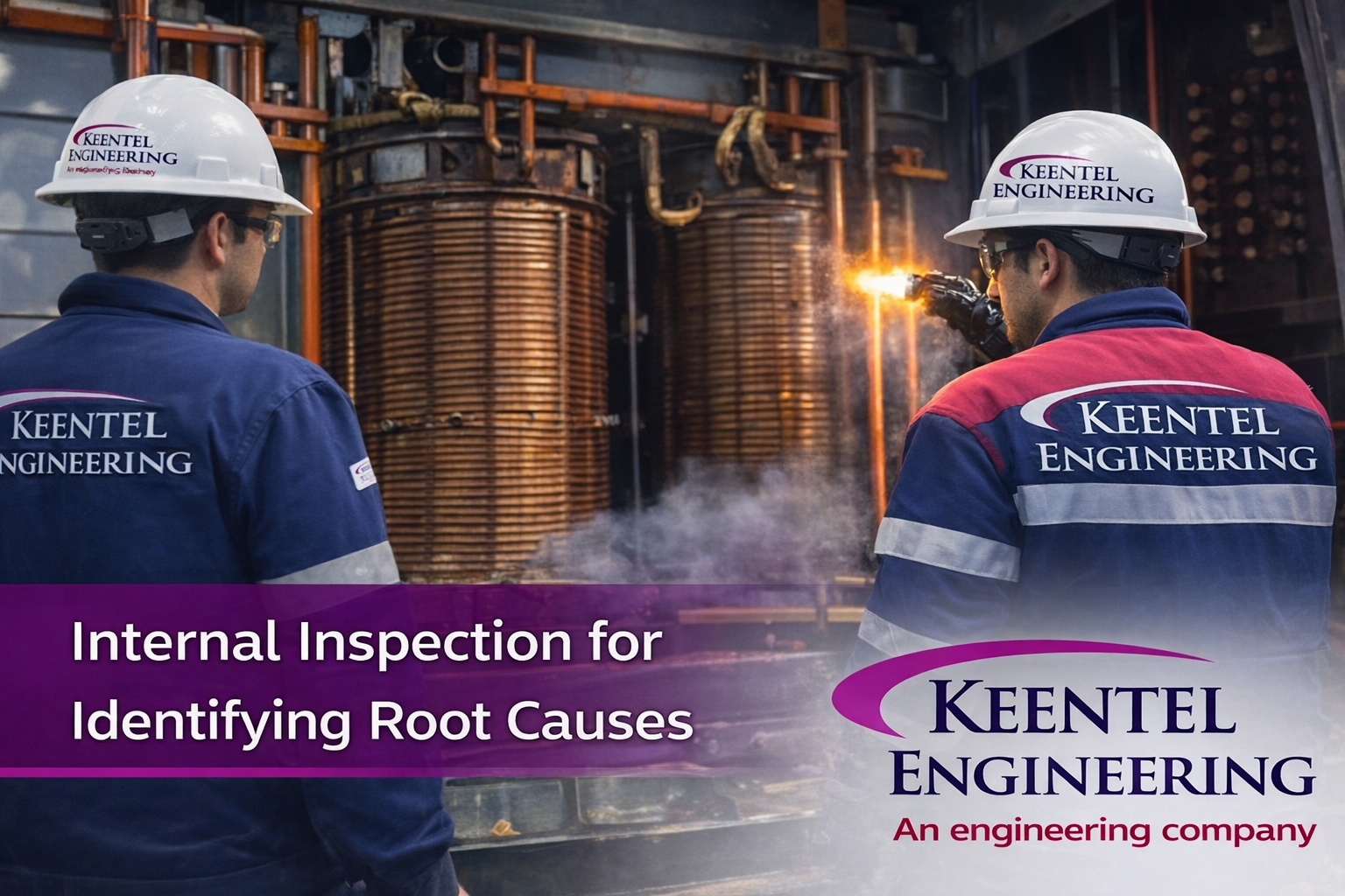 Internal inspection engineers identifying root causes in industrial equipment at Keentel Engineering
