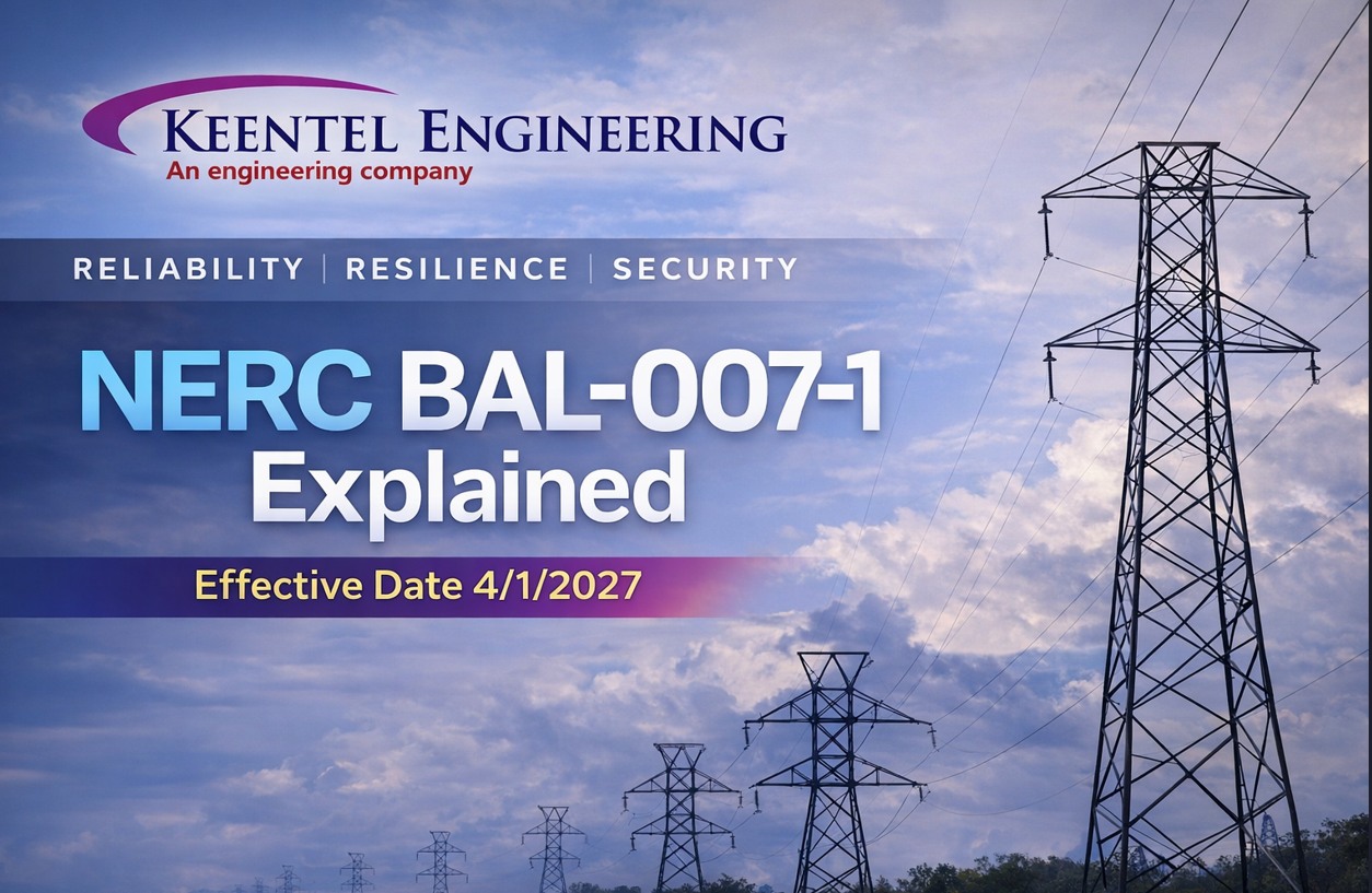 NERC BAL-007-1 Explained banner with power lines and April 1, 2027 effective date.