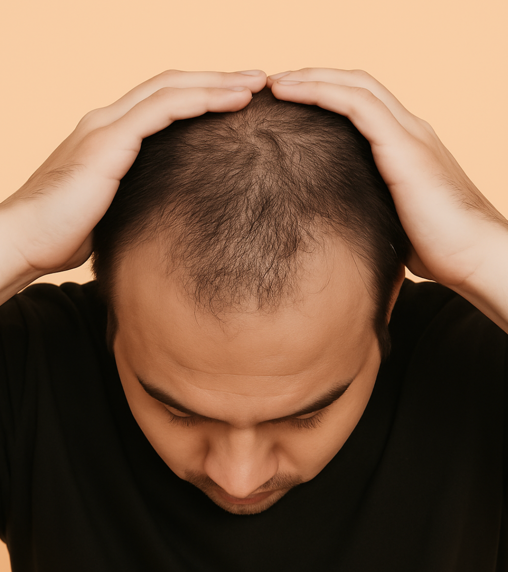 Woman smiling, seated outdoors on wooden steps, wearing denim shirt and jeans.