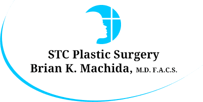 Logo for STC Plastic Surgery featuring a face silhouette, a blue crescent, and the name Brian K. Machida, M.D., F.A.C.S.