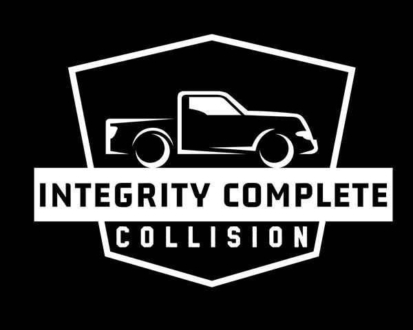 White truck outline in a white and black geometric logo that reads