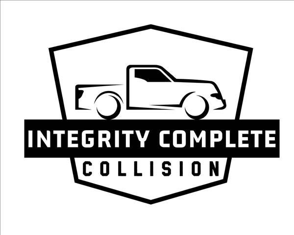 Black and white logo: Pickup truck outline above "Integrity Complete Collision" within a pentagon.