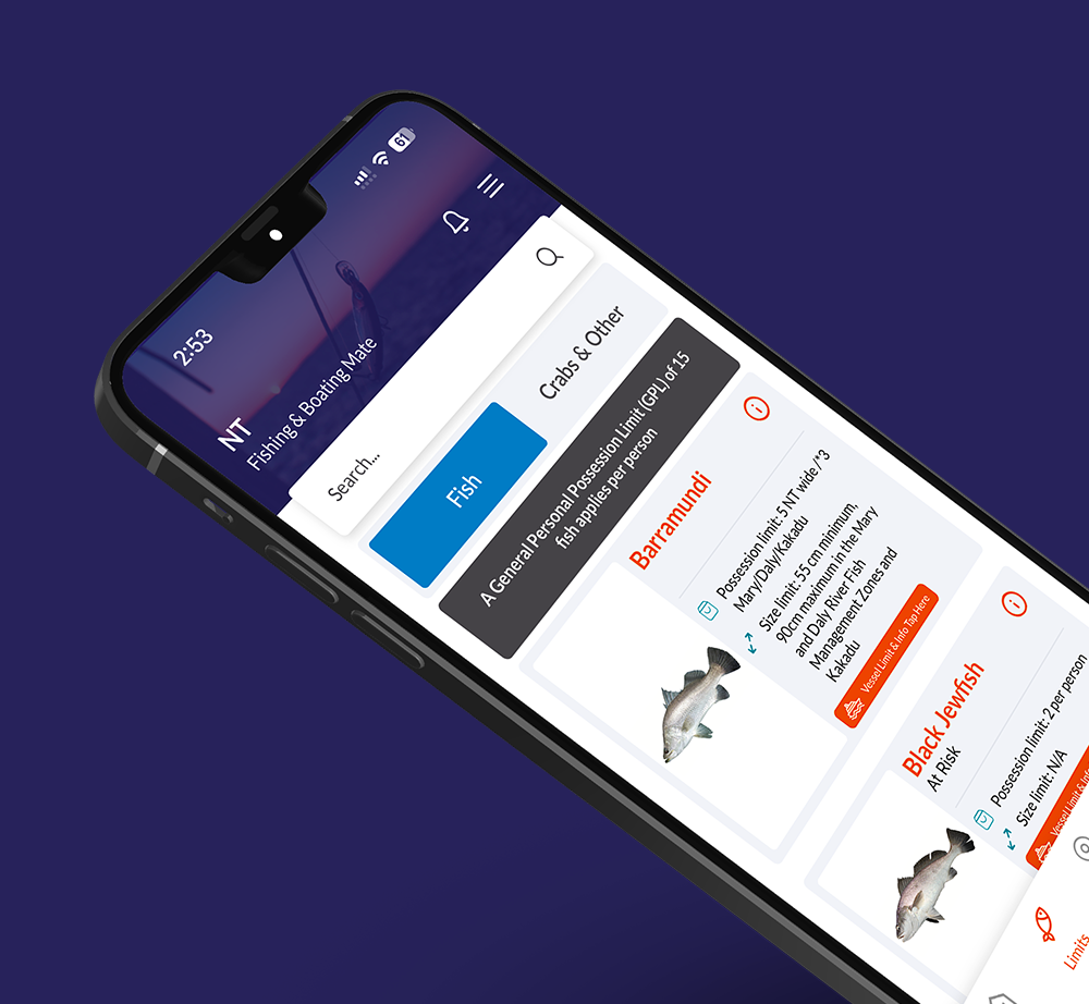 A cell phone with a fishing app open on it