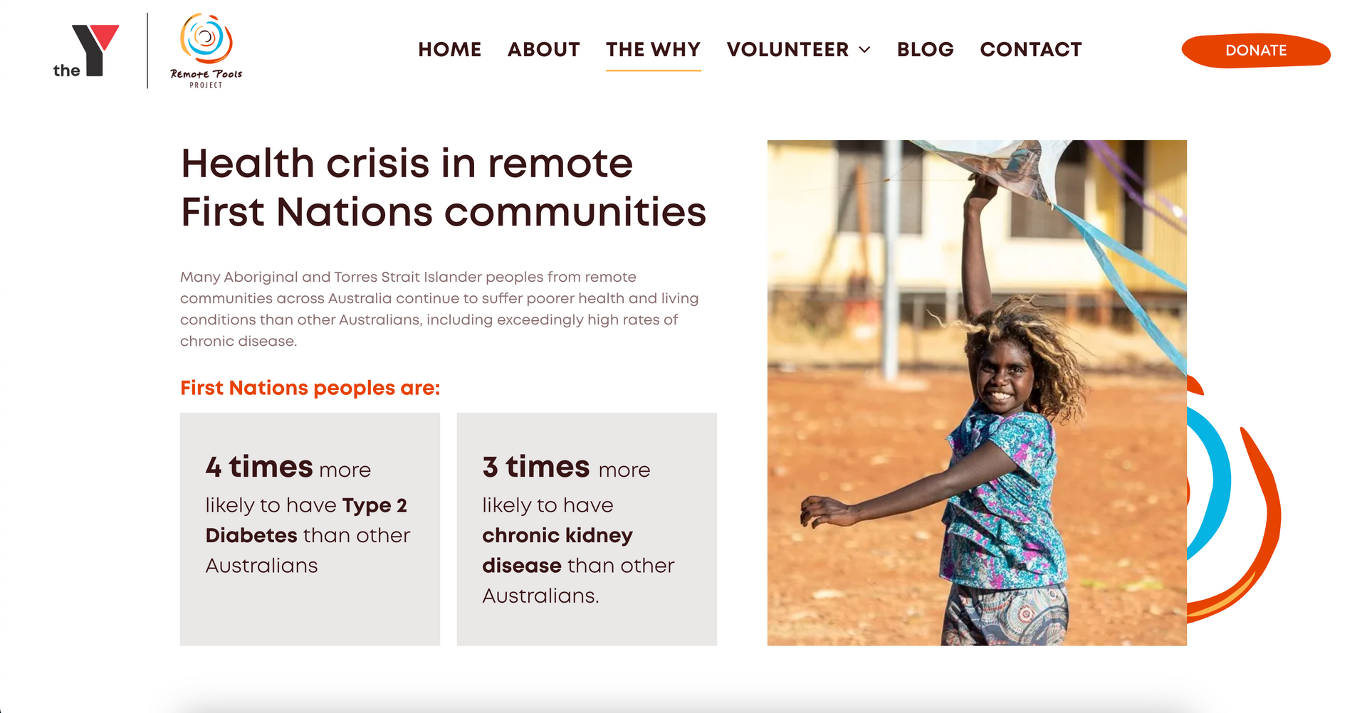 A screenshot of a website titled health crisis in remote first nations communities.