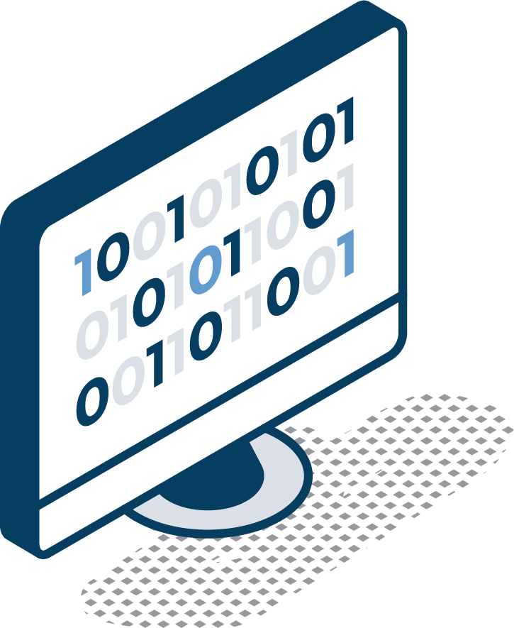 A computer monitor with binary code on it.