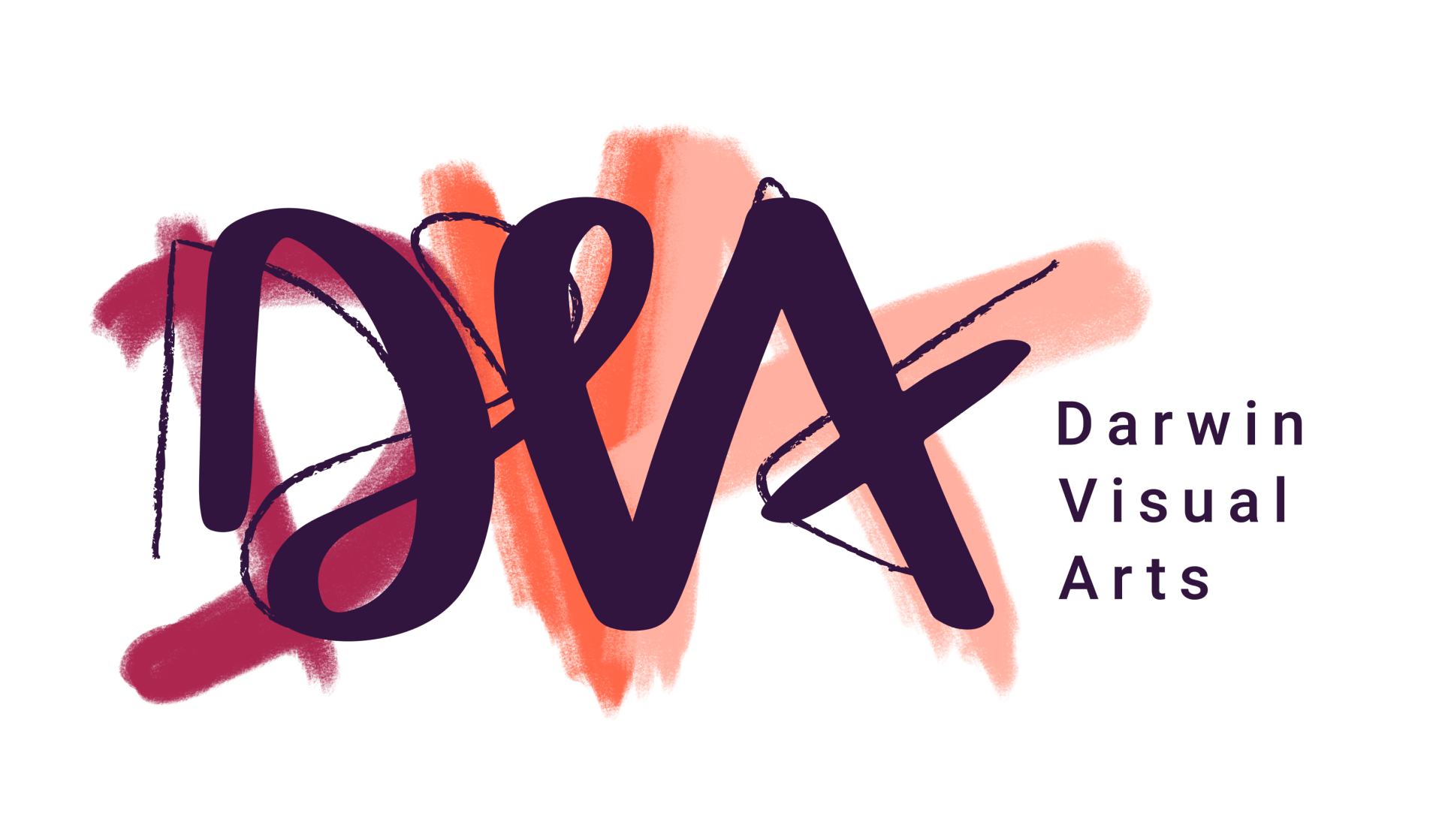 The darwin visual arts logo is purple and red