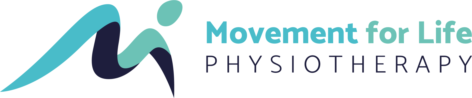 The logo for movement for life physiotherapy is blue and black.