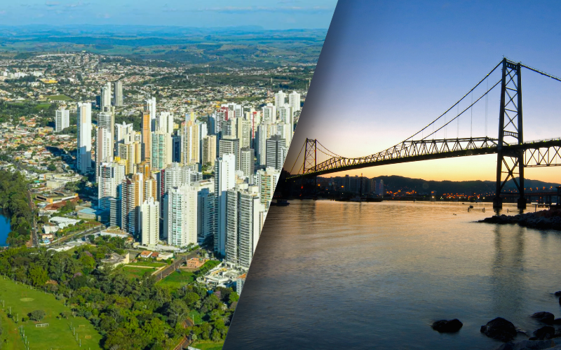 Ponte Hercílio Luz em Florianópolis, ao pôr do sol