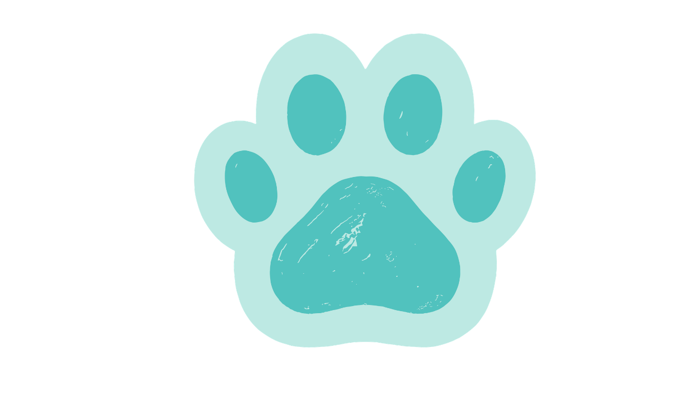 Light blue paw print icon with teal pads and a textured center
