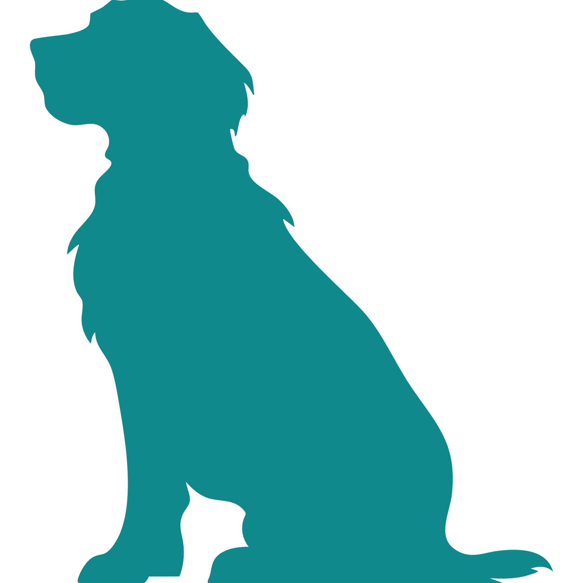Teal silhouette of a seated dog on a white background