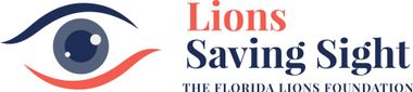 The logo for the florida lions foundation shows an eye and the words `` lions saving sight ''.