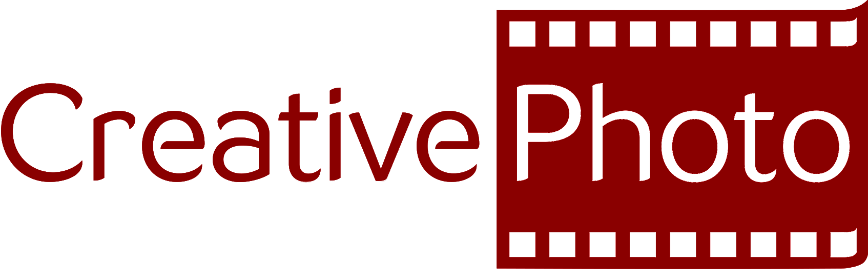 A red and white logo for creative photo