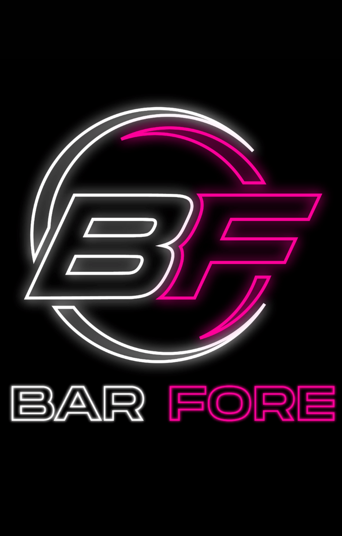 A neon sign that says bar fore on it