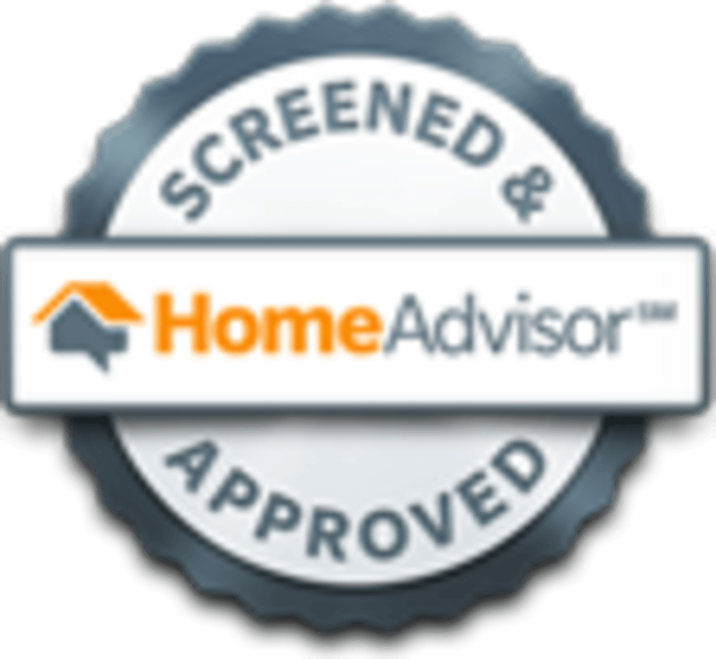 HomeAdvisor screened and approved badge with gray seal and orange logo