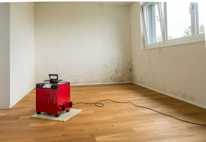 Dehumidifier removing moisture from a room with wall mold.