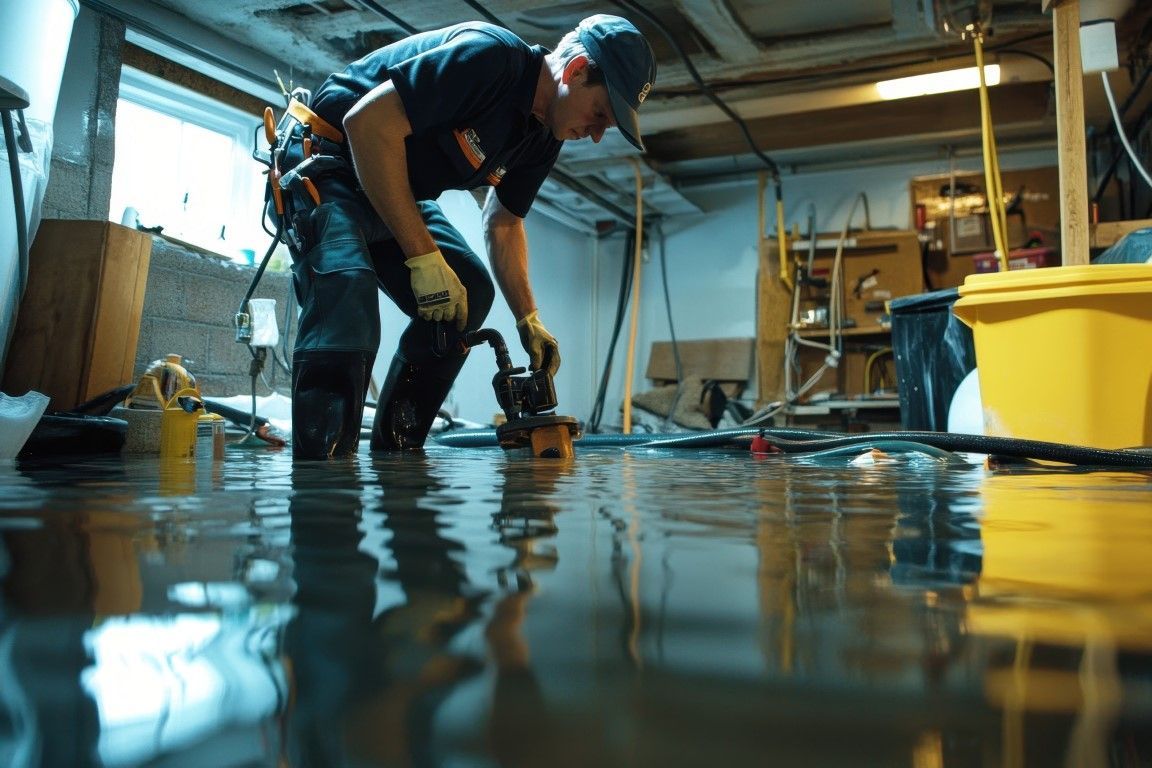 Crew in hazmat suits cleaning sludge after a major flood.