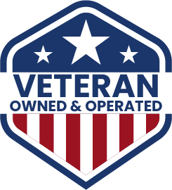 A logo that says veteran owned and operated
