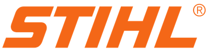 The stihl logo is orange and white on a white background