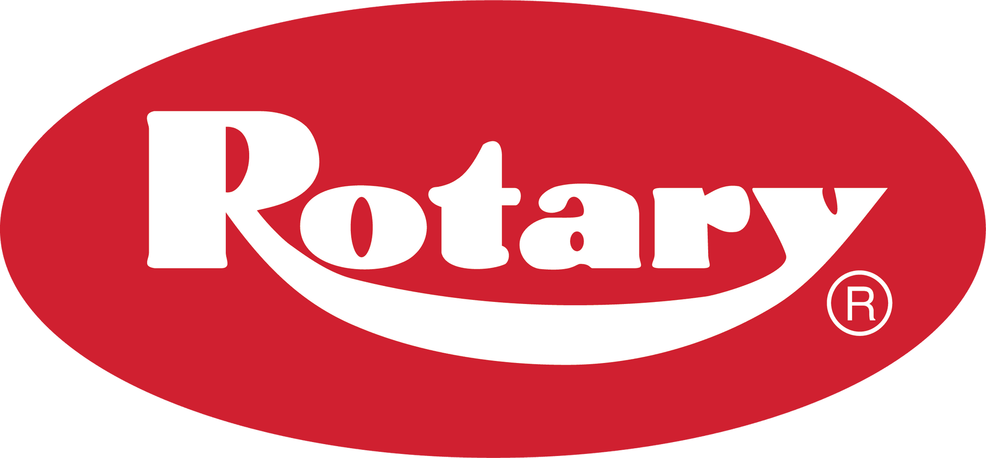 The rotary logo is red and white and has a white r on it.