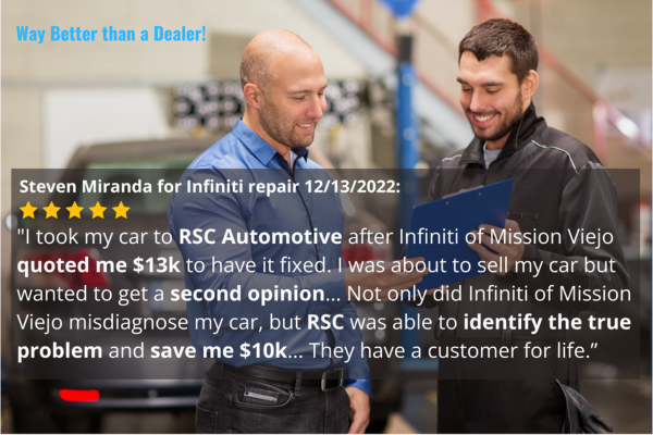 Customer shows service tech how much money RSC saved him compared to the dealership. 