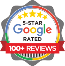 a google badge that says 5 star google rated 100+ reviews 