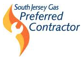 South Jersey Gas Preferred Contractor logo with flame and wrench icon.