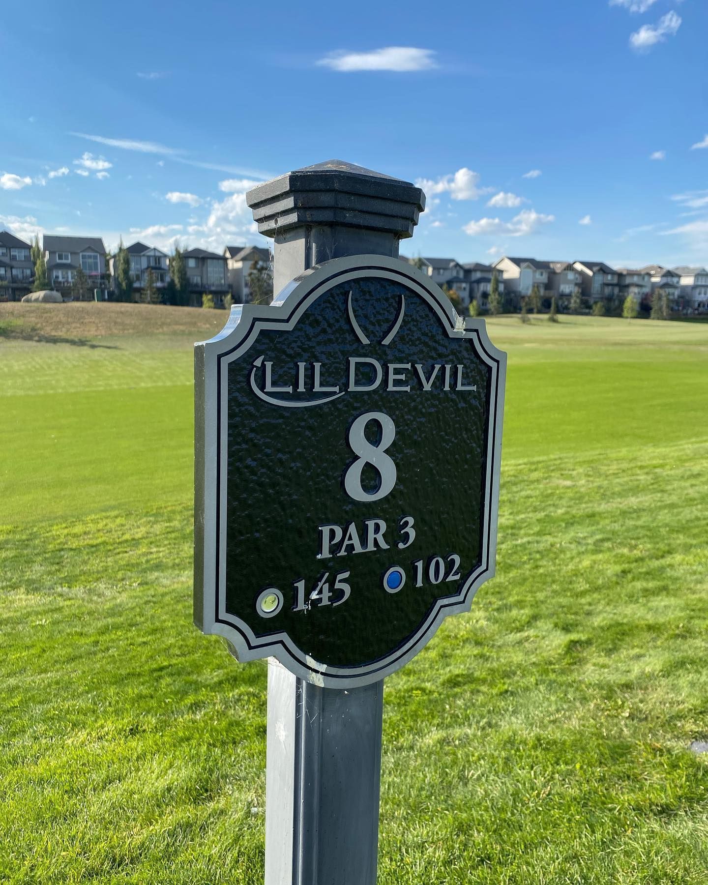 Golf course sign for hole 8,