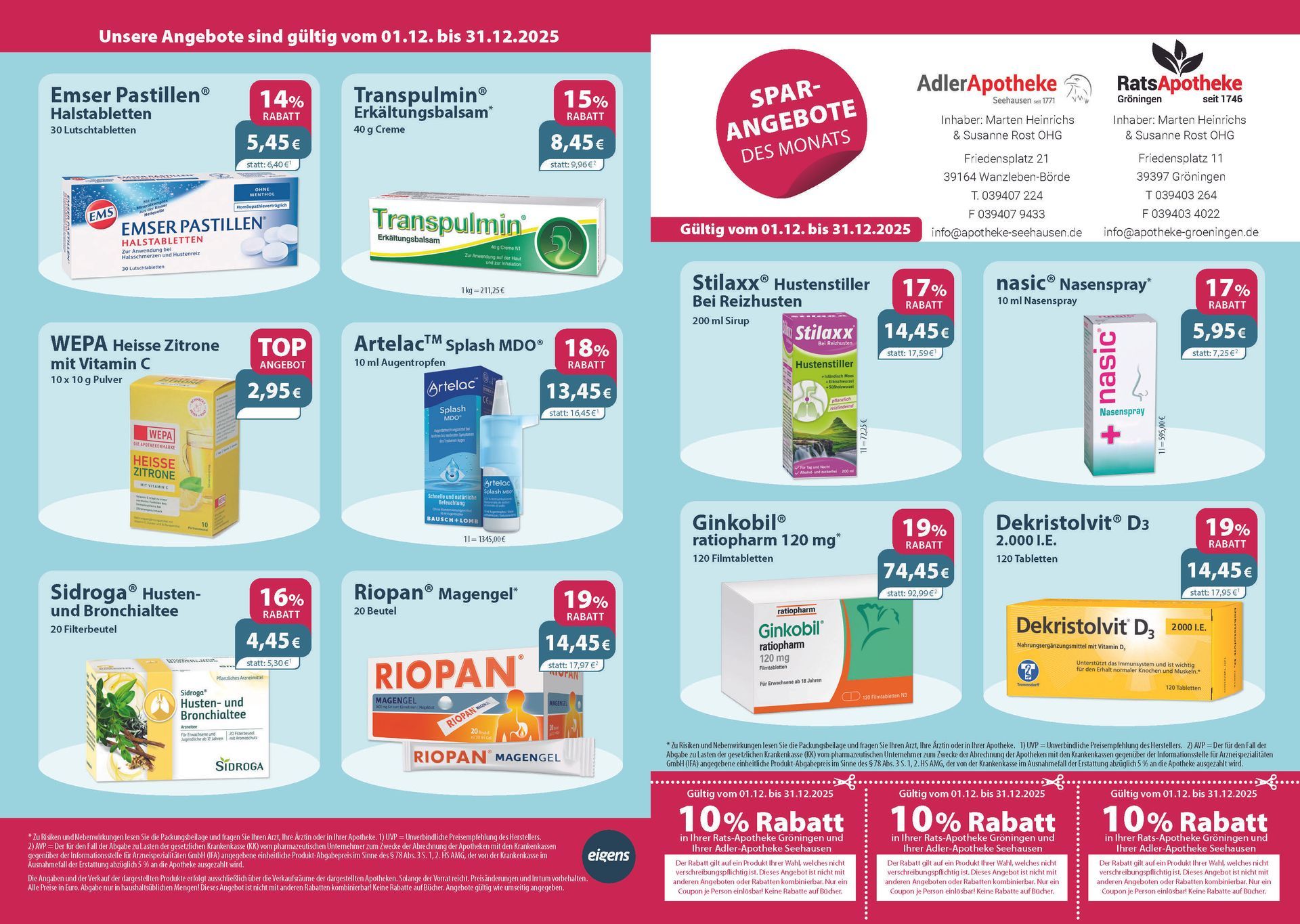 Ein Flyer für eine Apotheke mit vielen Produkten darauf
