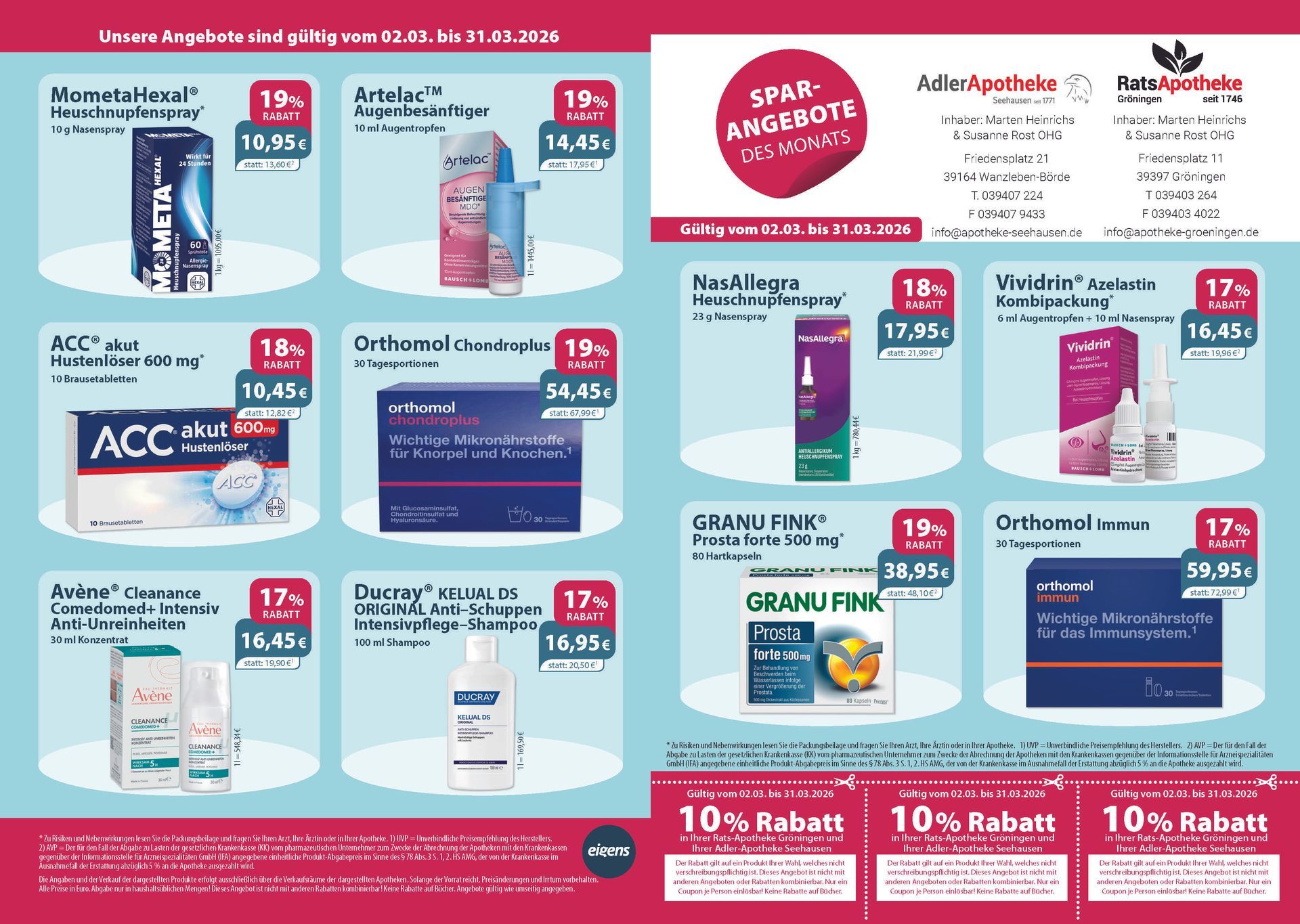 Ein Flyer für eine Apotheke mit vielen Produkten darauf