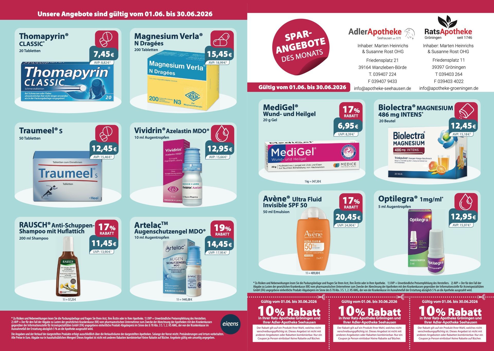 Ein Flyer für eine Apotheke mit vielen Produkten darauf