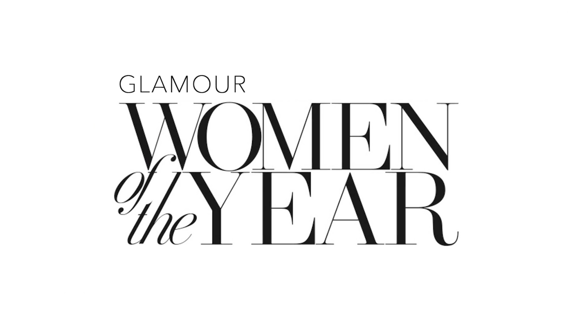 A black and white logo for glamour women of the year