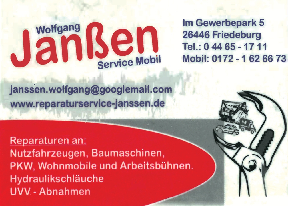 Eine Visitenkarte für Wolfgang Janssen Service Mobil