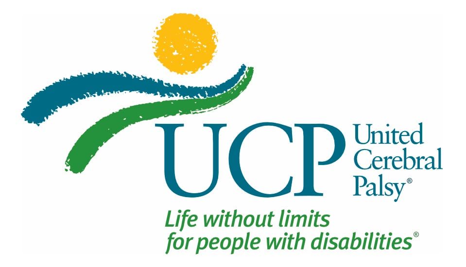 UCP logo: abstract figure with a sun, blue and green swooshes, and 