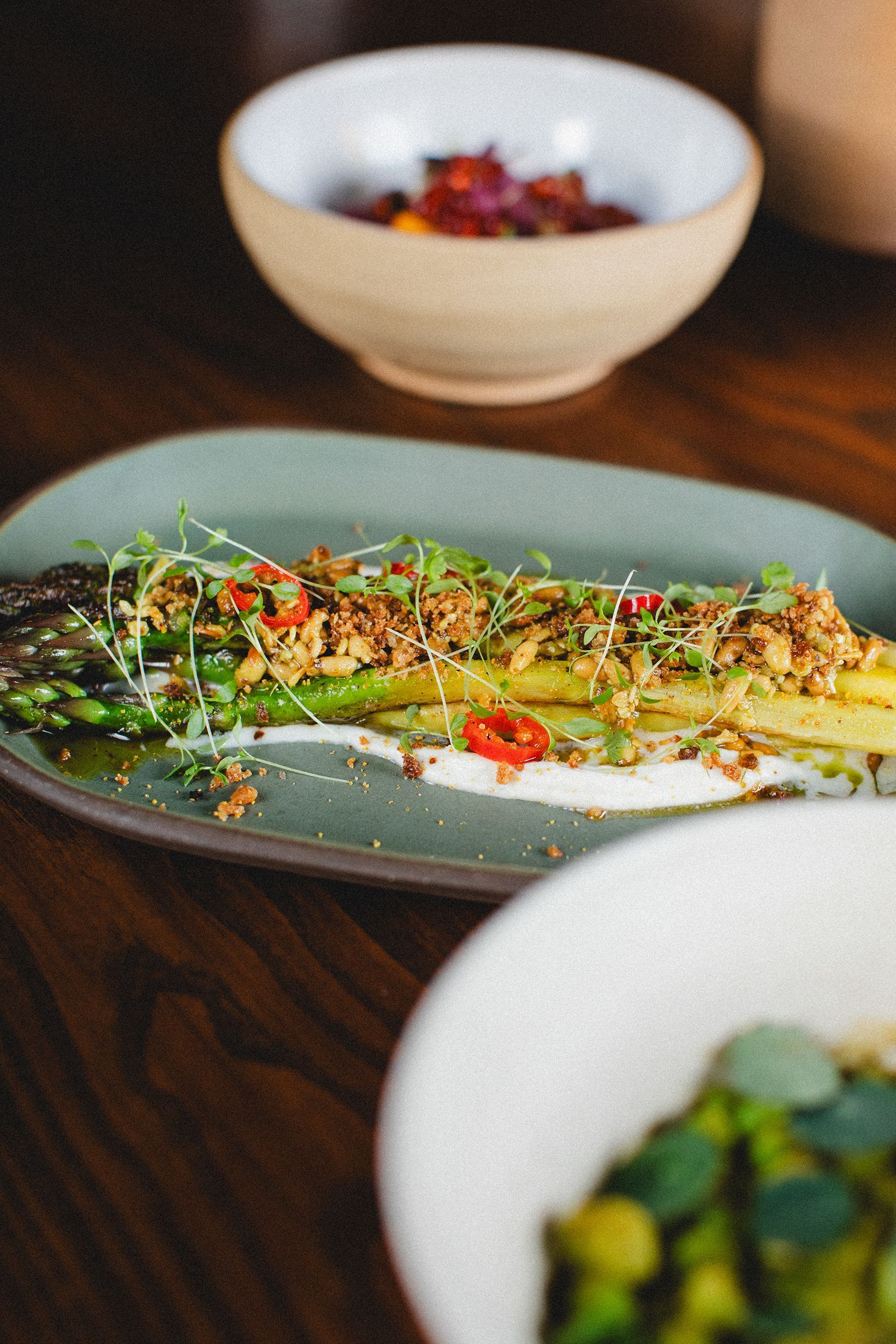 A close up of a plate of food on a table.