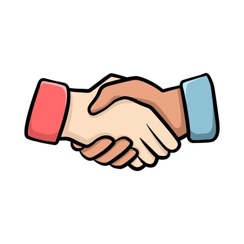 A cartoon illustration of two people shaking hands.