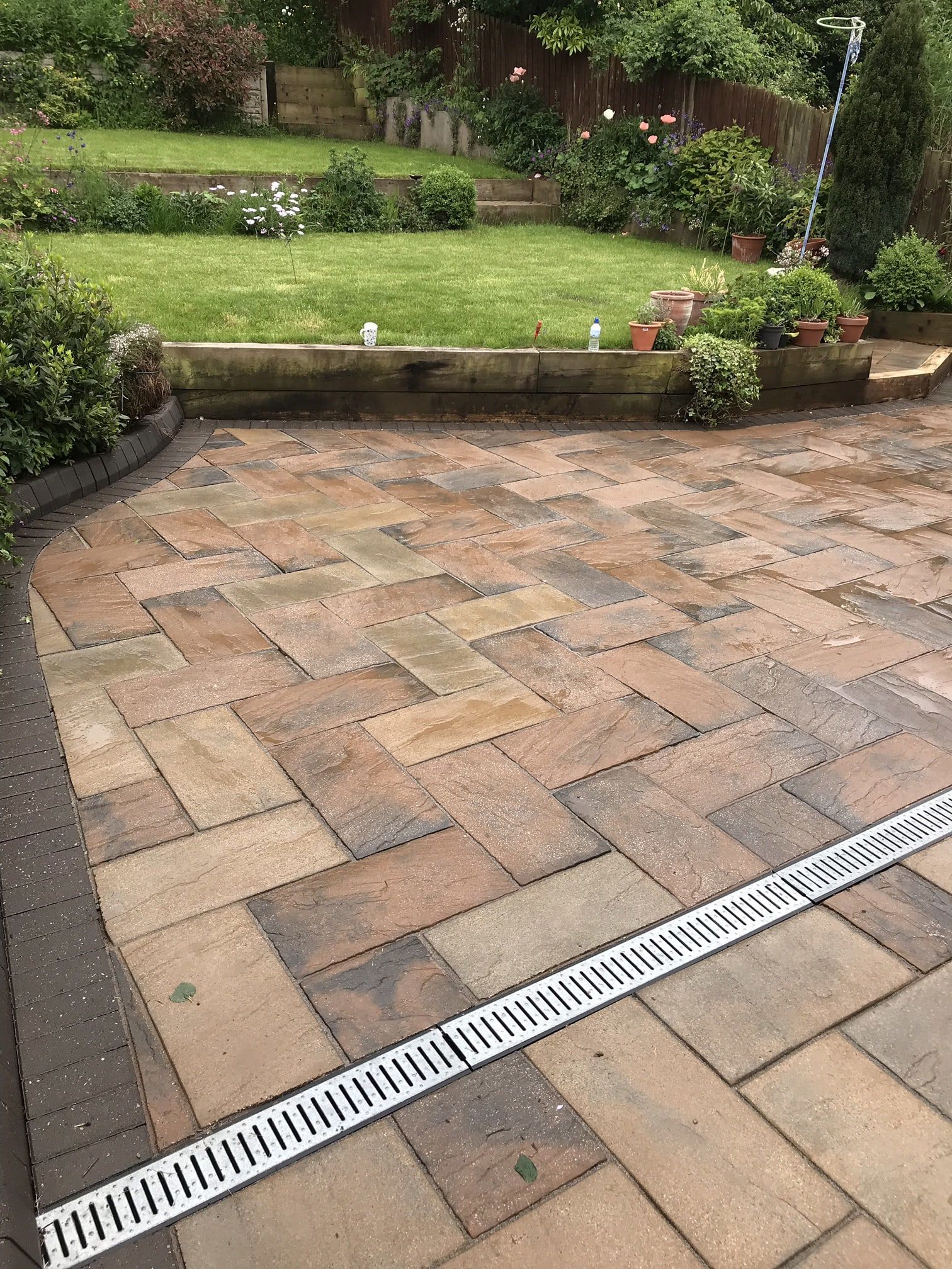 Block paved patio after power wash